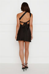 Big Cities One Shoulder Satin Mini Dress Black