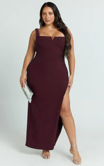 Thelma Maxi Dress - Square Neck Bodycon Dress in Wine