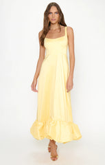 Rebecca Midi Dress ~ Pale Yellow Taffeta