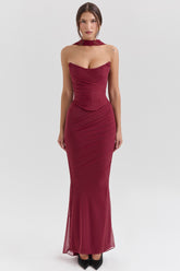 cabernet fluted hem mesh maxi skirt