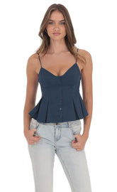 Pinstripe Pleated Flare Top in Navy