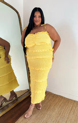 Stella Smocked Dress ~ Yellow Luxe Satin