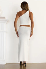 Sunlit Statements Knit One Shoulder Crop Top Cream
