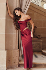 ruby satin bias cut maxi skirt
