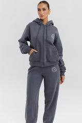 slate cotton fleece-back zip through hoodie