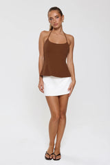Modern Preppy Tailored Halter Top Brown