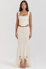 vintage cream lace maxi skirt