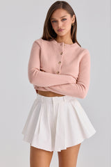white cotton flared mini shorts