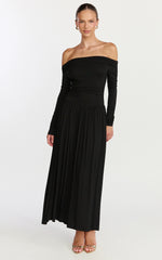 Antonia Midi Dress - Off The Shoulder Long Sleeve Dress in Black