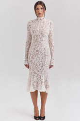 vintage ivory lace fitted midi dress