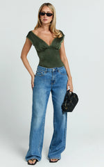 Gloria Top - V Neck Lace Detail Cap Sleeve Top in Sage