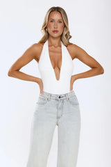 Confident Vibe Halter Bodysuit White