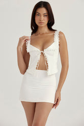 white linen a-line mini skirt