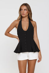 Casual Luxe Tailored Halter Top Black