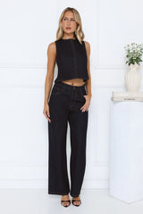 It-Girl Denim Crop Top Wide Leg Pants Set Dark Blue