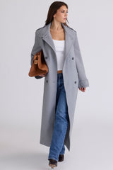 grey double breasted funnel neck coat