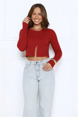 Knit Statement Cable Cropped Cardigan Red