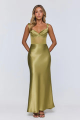 Silk Presence Satin Maxi Dress Olive