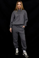 dark grey cotton fleece-back oversized hoodie