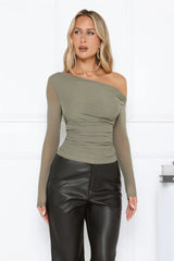 Glow Up After Dark Mesh Long Sleeve Top Sage