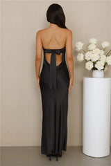 The Felicity Strapless Satin Maxi Dress Black