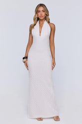 Flirty Daydream Halter Knit Maxi Dress White