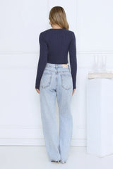 Knit Statement Cable Cropped Cardigan Navy