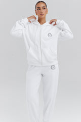 white cotton fleece-back zip through hoodie
