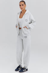 light grey marl cotton fleece-back zip through hoodie