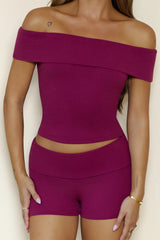 BASE Luxe Rib Off Shoulder Top Berry