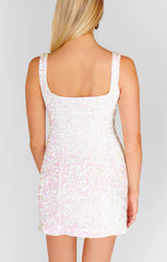 Lets Go Mini Dress ~ White Iridescent Sequins