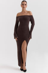 espresso knit off shoulder dress