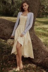 lemon floral print cotton lace up midi sundress