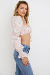 pink floral shirred bralette top