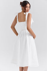 white pin tuck cotton midi sundress