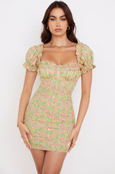 vintage floral puff sleeve mini dress