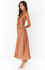 Jasmine Halter Midi Dress ~ Copper Luxe Satin