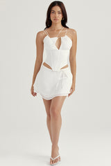 white floaty layered mini skirt