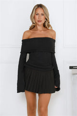 Iced Macaron Off Shoulder Knit Top Black