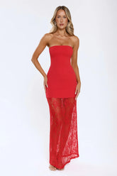 Polished Piece Strapless Lace Maxi Dress Red