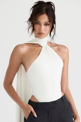 ivory satin wrap neck bodysuit
