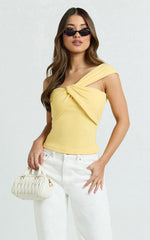 Maura Top - One Shoulder Twist Top in Lemon