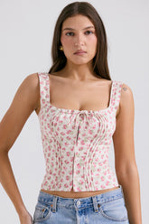 white rosebud print top