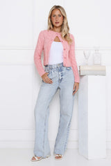 Rose Wool Blend Knit Cardigan Pink