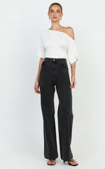 Emman Jeans - High Waisted Cotton Wide Leg Denim Jeans in Black