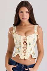 lemon rose print reversible cotton corset top