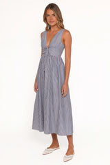 Annora Midi Dress - Navy Pinstripe