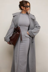 grey double breasted funnel neck coat