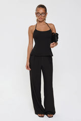 Modern Preppy Tailored Halter Top Black