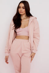 blush cotton fleece-back zip through hoodie